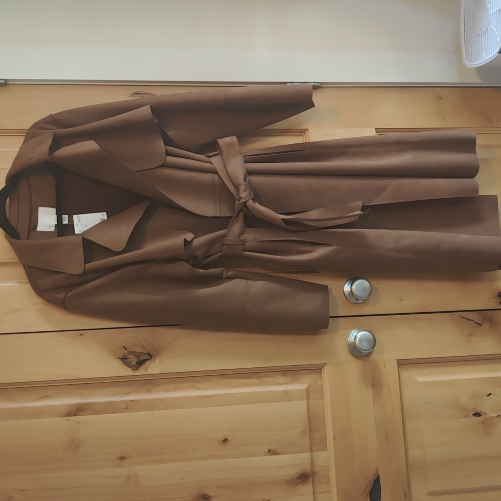 Dark brown faux suede trench xl